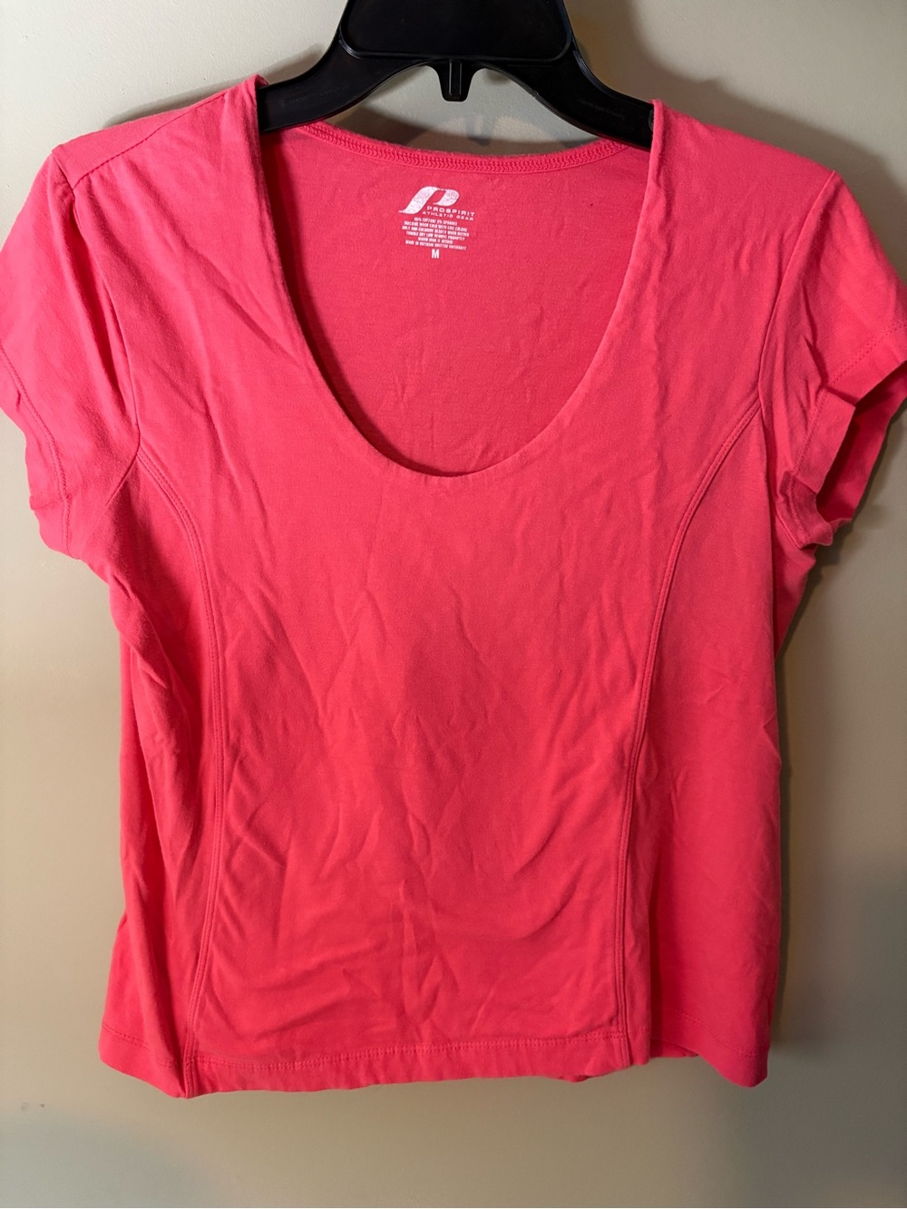 Prospirit Scoop Neck Short Sleeve Top in Coral